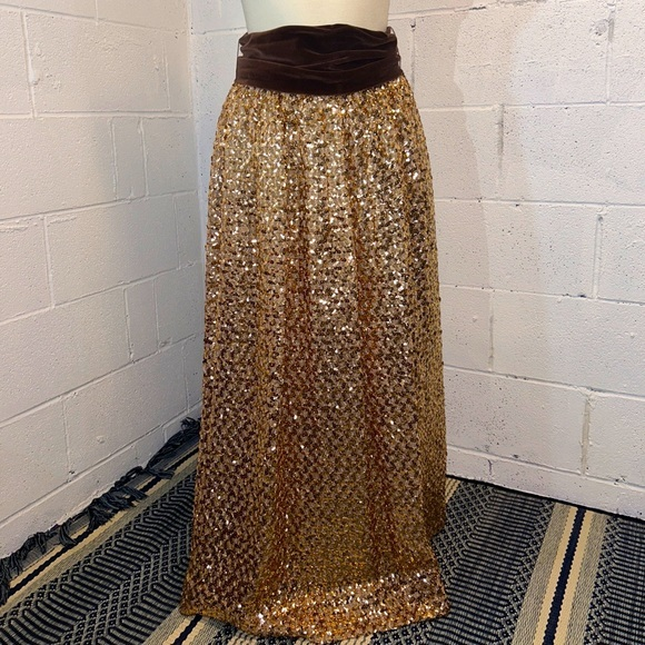 Vintage Lillie Rubin Collection 700 gold Sequin Skirt 28”‎ waist disco STUNNING